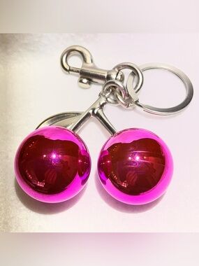 Shiny Pink Cherry Keychain Charm